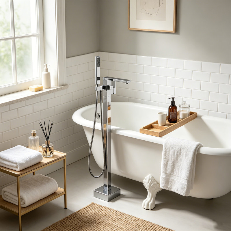 Robinet de baignoire sur pied en laiton avec douche à main WOWOW, Chrome