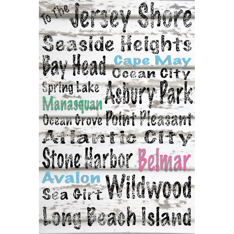 To To Jersey Shore - Reproduction d'art textuel sur toile sans cadre, H 24 po x l 18 po x P 1,5 po