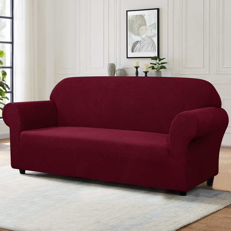 Soft Spandex Stretch Box Cushion Sofa Slipcover, Burgundy, 104cm H x 235cm W x 107cm D
