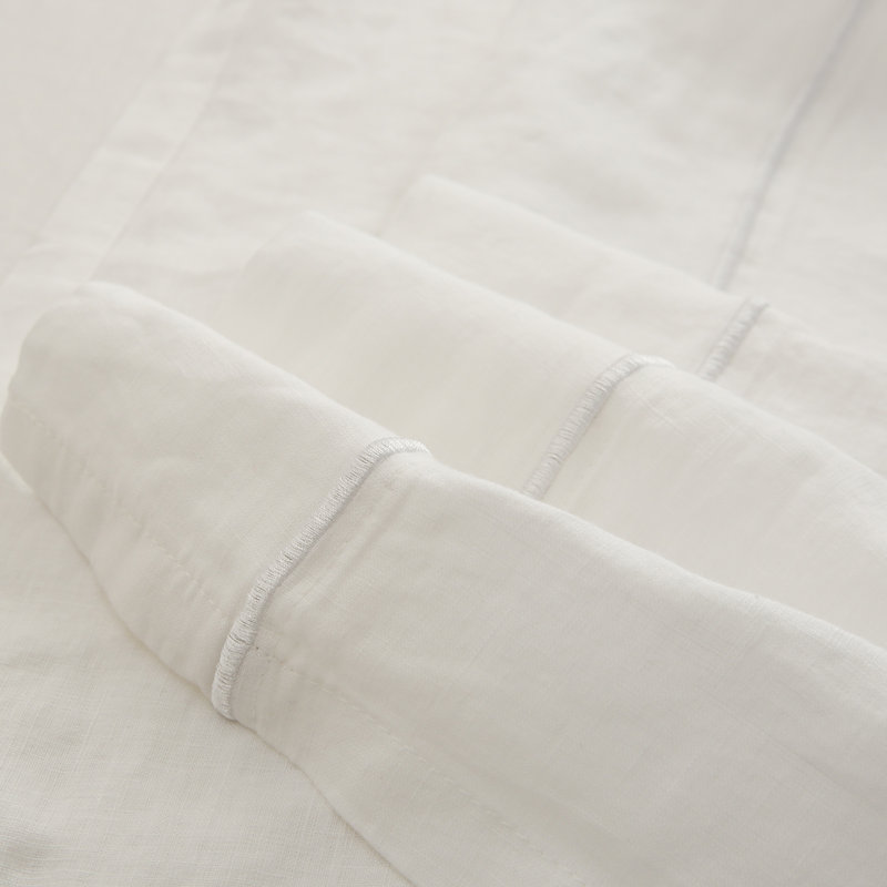 Linen Embroidery Sheet Set, King Sheet Set with 2 Pillowcases, White