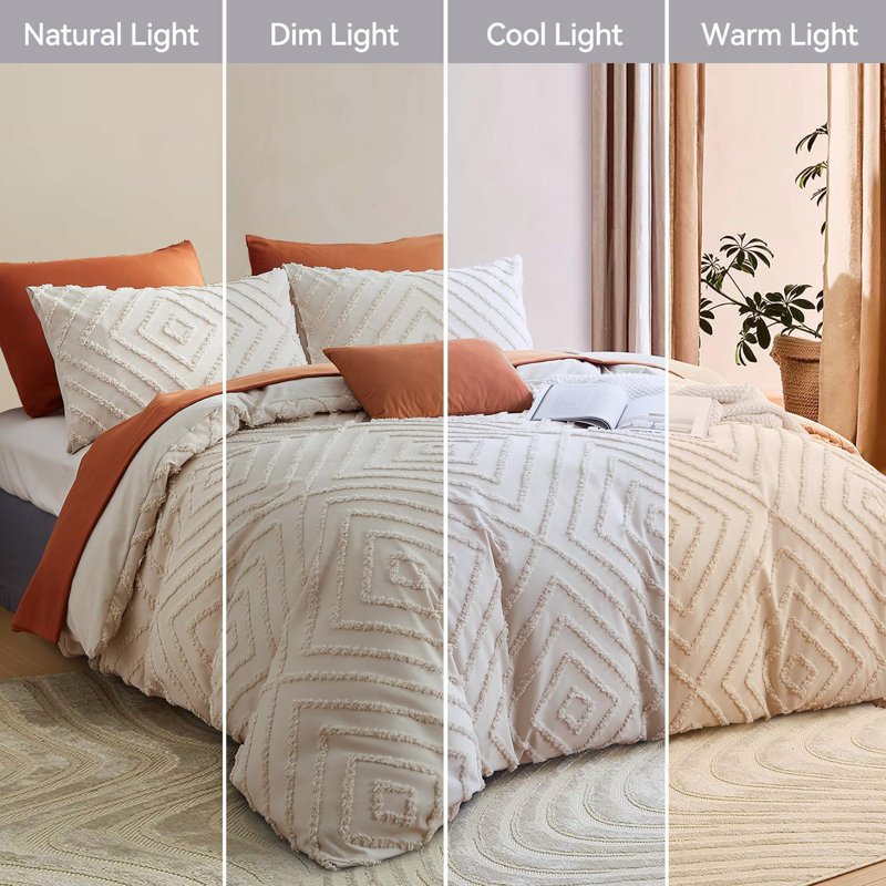 Nayoroom SJT-CRLX Jacquard Geometric Pattern Tufted Boho Shabby Elegance Duvet Cover Set