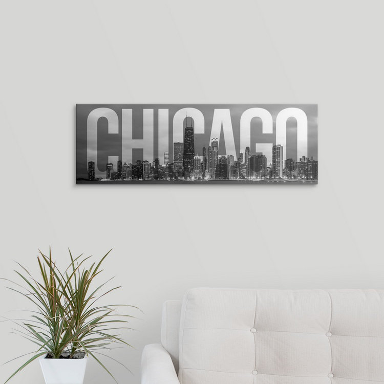 « chicago horizon, transparent overlay », impression, H 20 po x l 44 po x P 1 po, Cadre noir