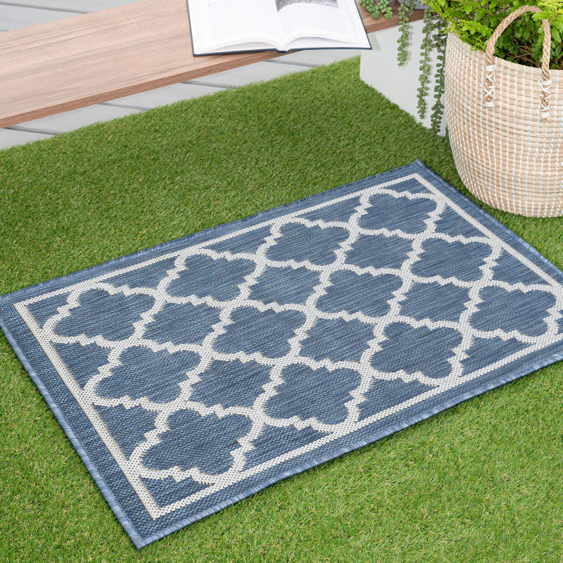 Tapis bleu à tissage plat Danesfield, Rectangle 2 pi x 3 pi