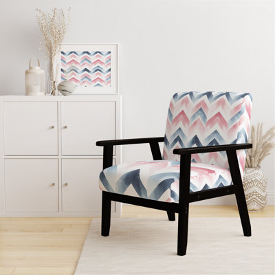 Chaise d'appoint contemporaine Boho - Fauteuil rose et bleu à chevrons boho