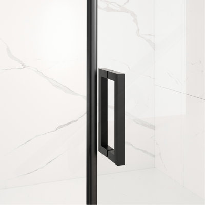 56-60"W x 72"H Semi-Frameless Sliding Shower Door, 5/16"(8mm) Clear SCGG Tempered Glass, Matte Black Finish, Cut Adjustable Width 4"