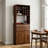 Farmhouse Kitchen Wine Hutch with Glass Rack and Open Storage in Walnut Brown