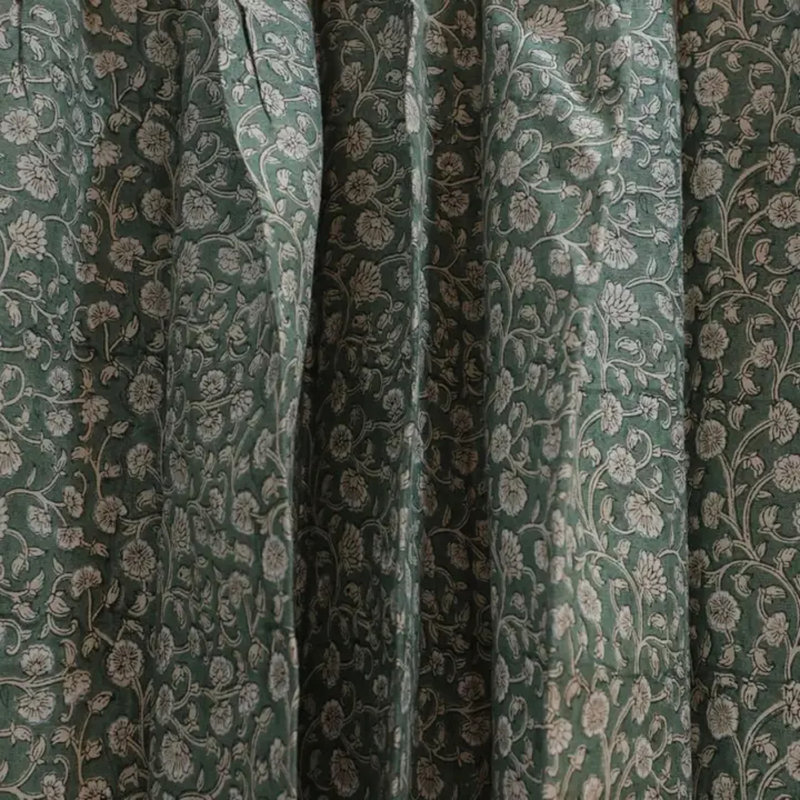 Fabdivine Handmade Green Door and Window Sheer Panel Plated Curtain Linen, Himachal, 27" W x 65" L