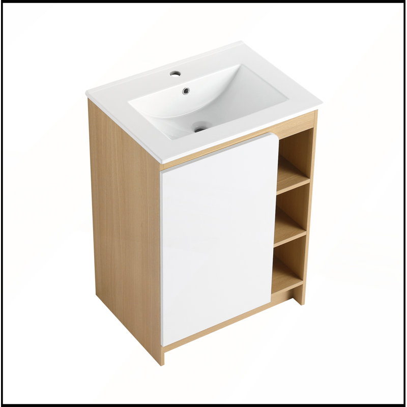 Meuble-lavabo autoportant de 24 pouces avec lavabo en céramique à rebord mince et fabrication en contreplaqué