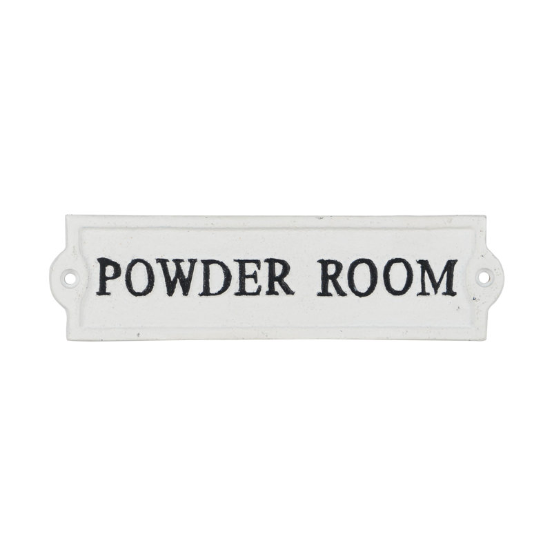 Cast Iron Powder Room Door Sign, White/Black Text