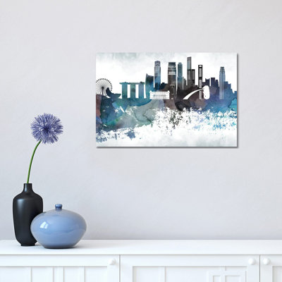 Singapore Bluish Skyline 1 Piece Wrapped Canvas Painting