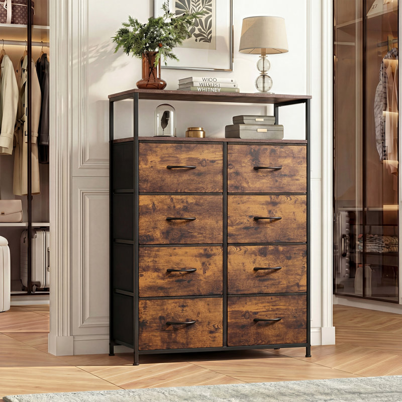 Chaseburg 8-Drawer Modern Dresser With Open Media Shelf, 45.9'' Tall Dresser With Wooden, Storage Tower With Sturdy Frame, Chest of Drawer For Closet, Hallway
