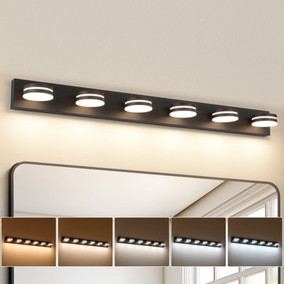  47 in. 6-Light Matte Black LED Bathroom Vanity Light with 5 Selectable Light Colors 5CCT & 350° Rotatable Heads
