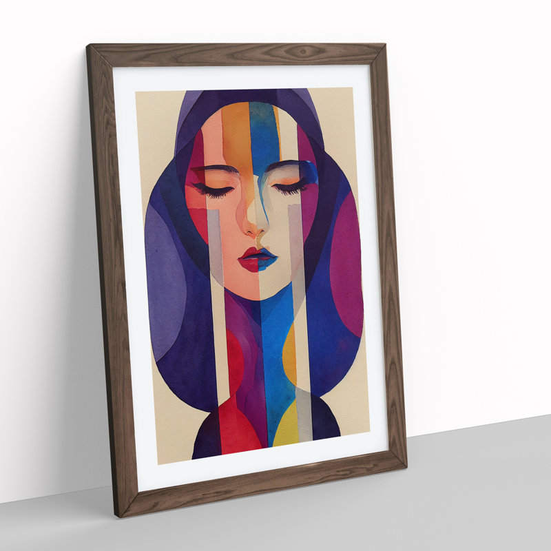 Woman Abstract Watercolour No.2 - Wall Art, 34cm H x 25cm W, Walnut Framed