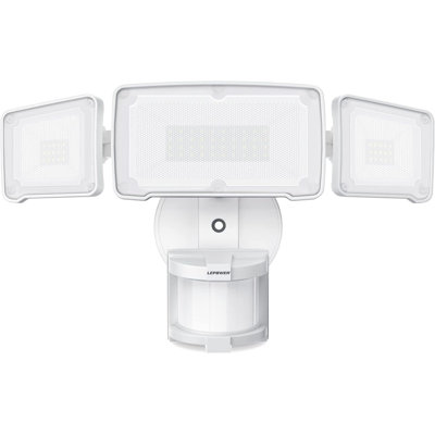 LEPOWER 35W LED Security Lights Motion Sensor Light Outdoor, 3500LM Motion Security Light, 5500K, IP65 Waterproof, 3 Head Motion Detected Flood Light For Garage, Yard, Porch (White)