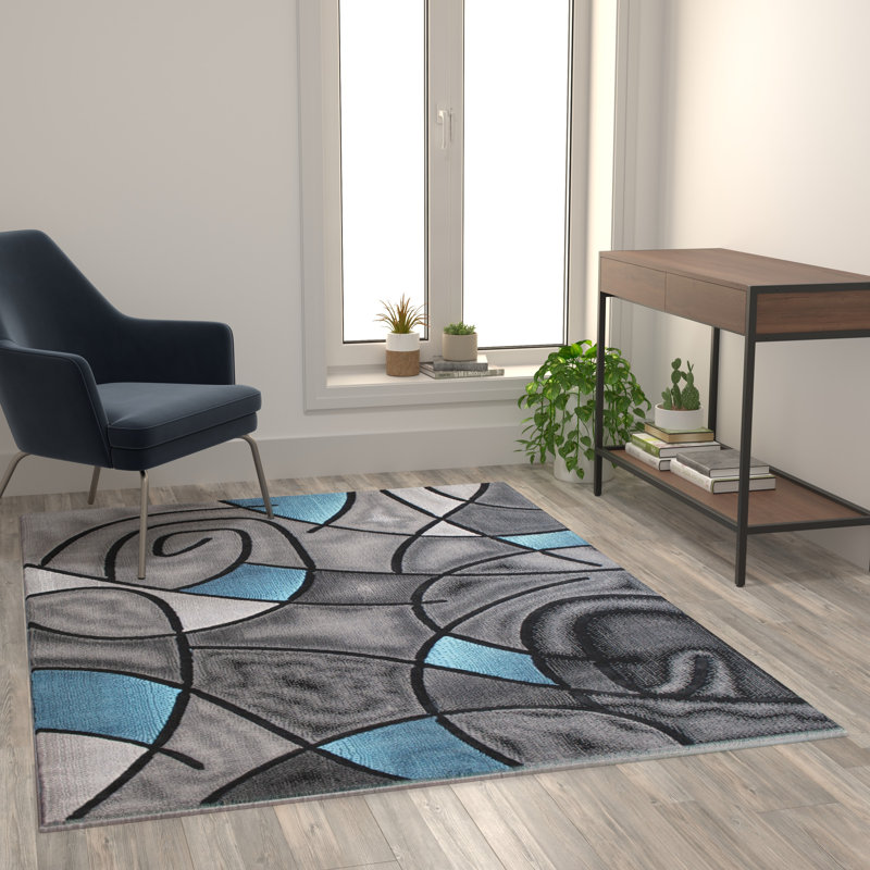 Sioar Blue/Gray Abstract Design Accent Area Rug, Rectangle 8' x 10'