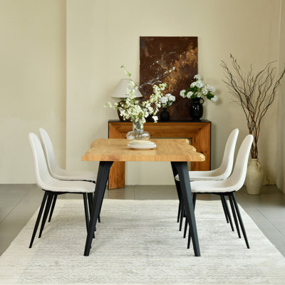 Shivani 5-Piece Modern Dining Set With Rectangular Wood Grain Table And 4 Upholstered Dining Chairs