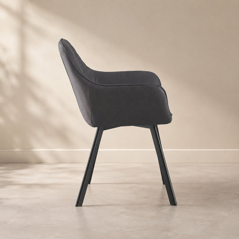  Modern Taylors Dark Grey Faux Leather Dining Chairs Set For Dining Room Furniture, 6