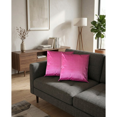 Handmade 16''x16'' Decorative Stripe Silk Pink Cushion Cover Indoor, Pack of 1