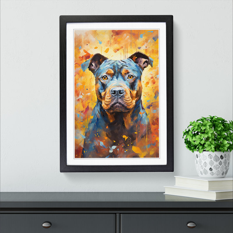 Staffordshire Bull Terrier Impressionism - Framed Print, Black, 34cm H x 25cm W x 2cm D