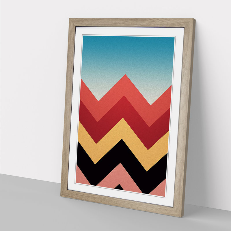 Chevrons Minimalism No.2 - Single Picture Frame Print on Wood, Oak Framed, 46cm H x 34cm W x 2cm D