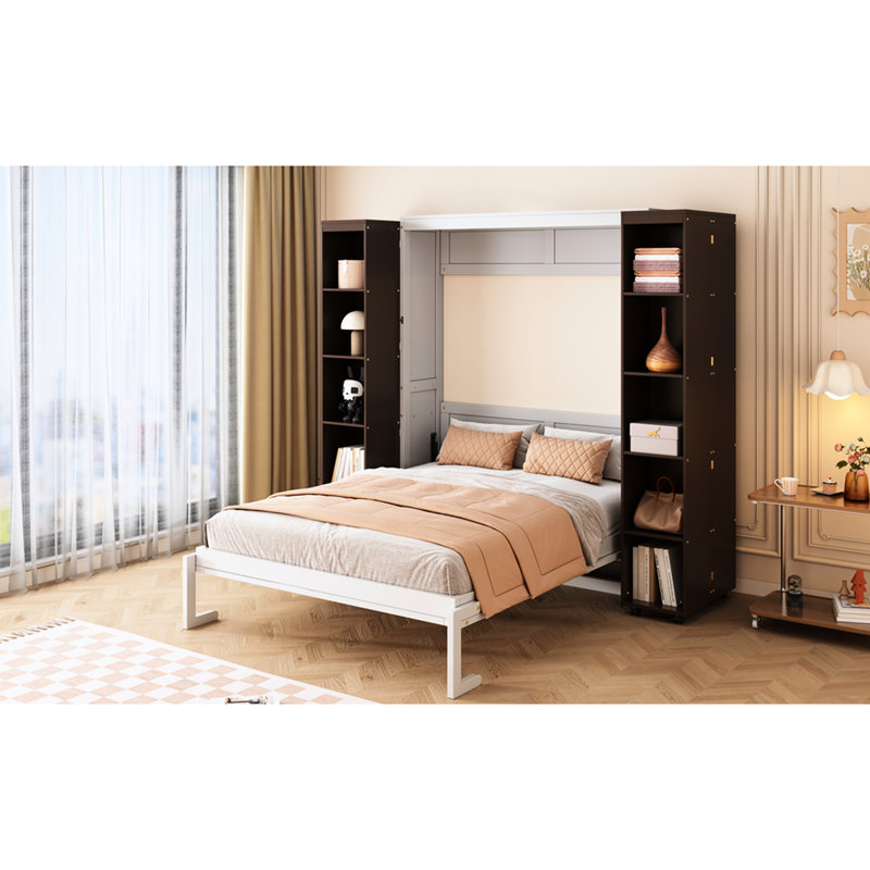 Grand lit escamotable encastré, peu encombrant avec une capacité de 700 lb, relevage hydraulique, rangement à tirer pour une organisation optimale, design intérieur élégant et polyvalent