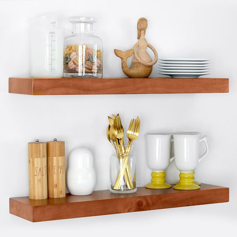 Rustic Farmhouse Floating Shelves - Bathroom Wooden Shelves For Wall Mounted - Thick Industrial Kitchen Wood Shelf