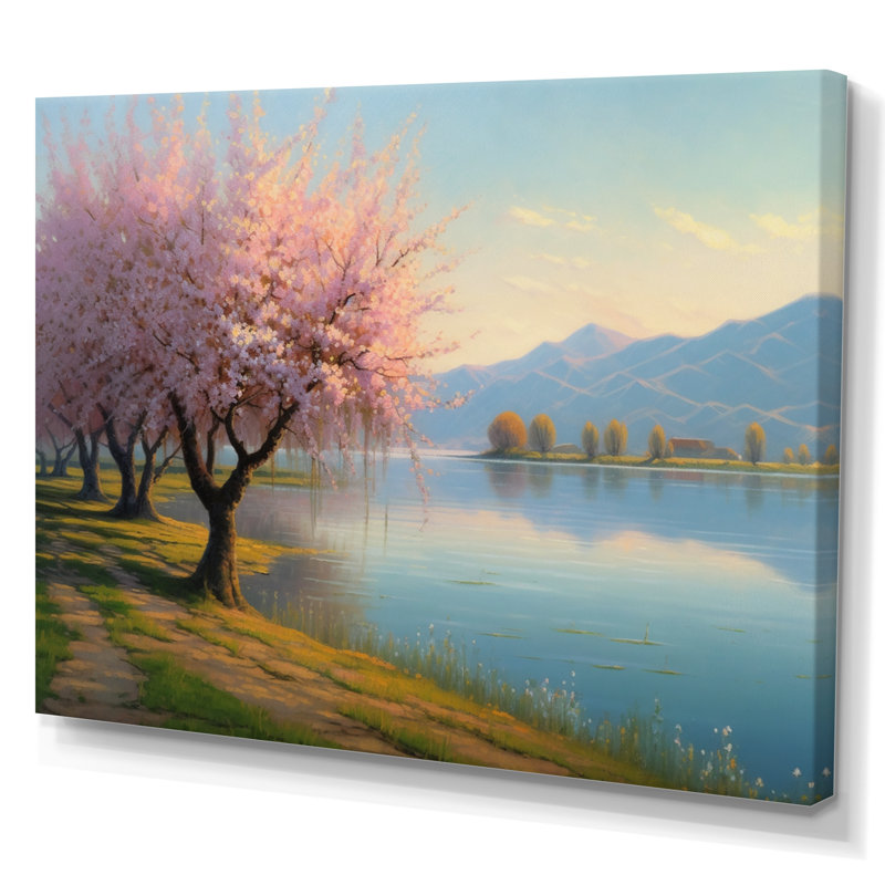 «Rous Cherry Blossom Trees» au bord de l'eau II - reproduction, H 30 po x l 40 po x P 1,5 po, Toile tendue