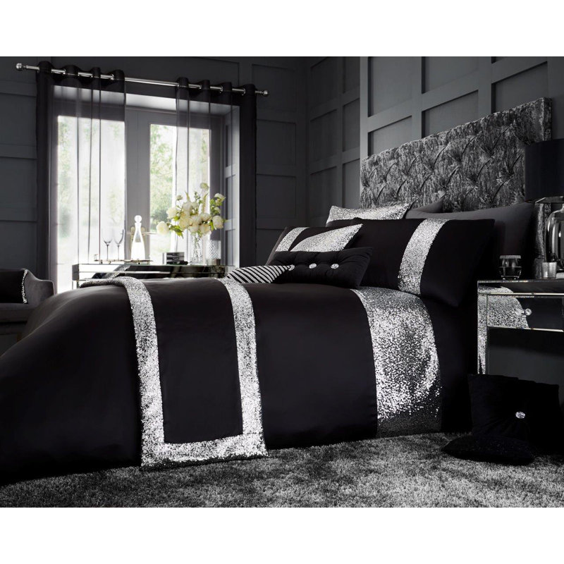 Aeralynn Cotton Blend Solid Colour Duvet Cover Set with Pillowcases, Black, Single - 1 Standard Pillowcase