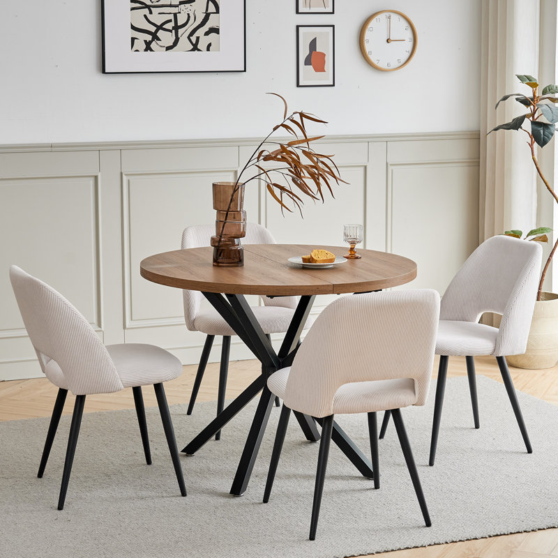 4 -Person Dining Set, Dark Brown, Beige