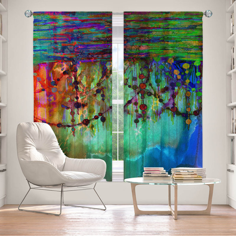 Room Darkening Curtain Pair, Blue/Green/Purple, 40" W x 82" L