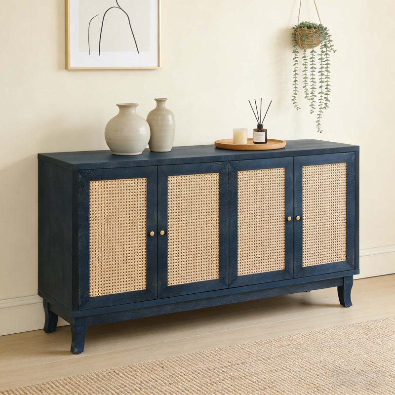 Handcrafted Premium Grain Panels Sideboard, Antique Navy Blue