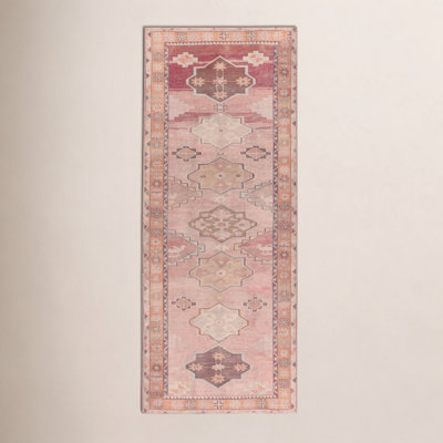 Orange Pink Brown Washable Oriental Rug