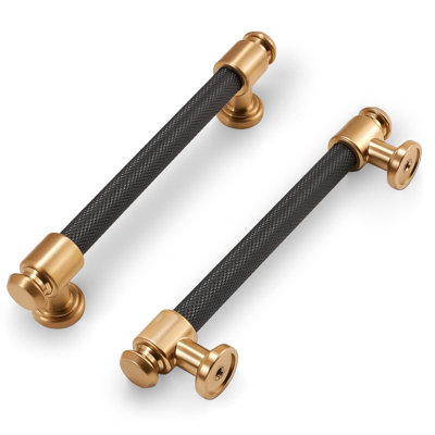 10 Pack Knurled Cabinet Pulls, 5 Inch (128Mm) Hole Center, Matte Black And Champagne Bronze Kitchen Cabinet Handles For Drawers And Doors