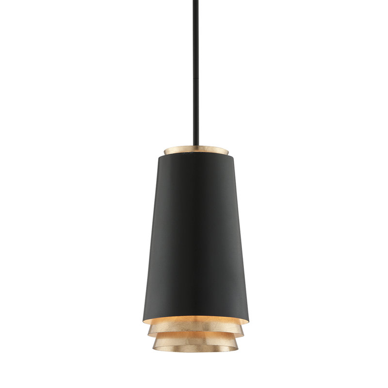 Fahrenheit 1 - Light Textured Black W-Gold Leaf Single Pendant