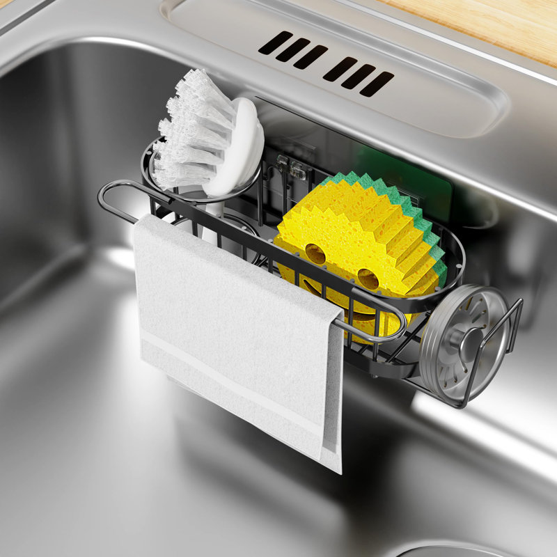 Porte-éponge de cuisine pour évier de cuisine, organisateur d'évier de cuisine en acier inoxydable, porte-brosse, support à vaisselle
