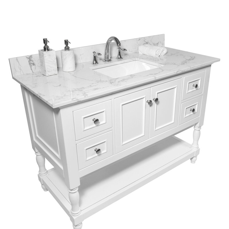 Plateau de meuble-lavabo simple 43 po en blanc avec lavabo