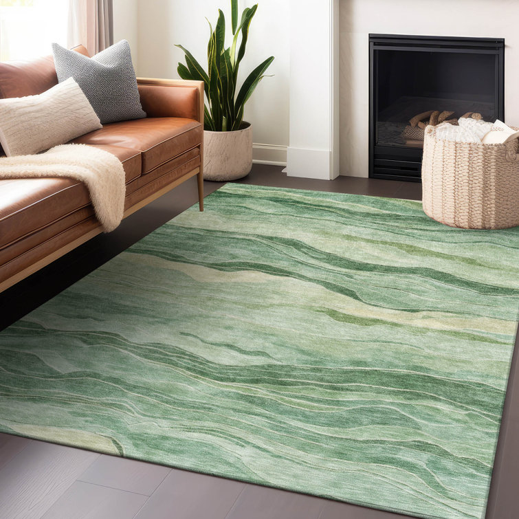 Machine Washable Indoor/Outdoor Christain ACN1248 Green Rug