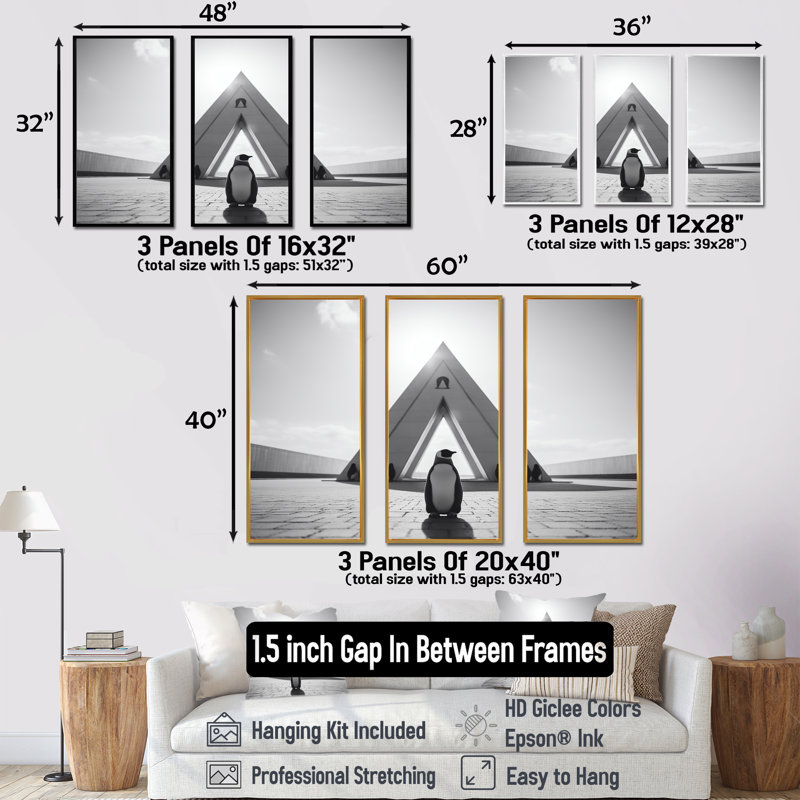 Photo de pingouin noir et blanc - art mural pingouin, H 40 po x l 61 po, Cadre flottant blanc