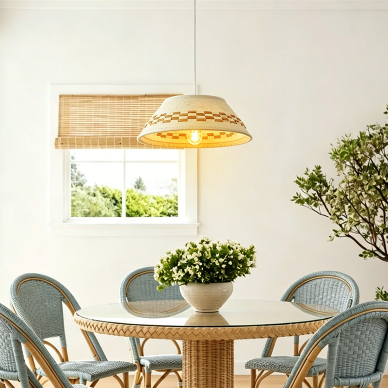 1-Light Felt Shade Pendant Light – White Metal Finish - Adjustable