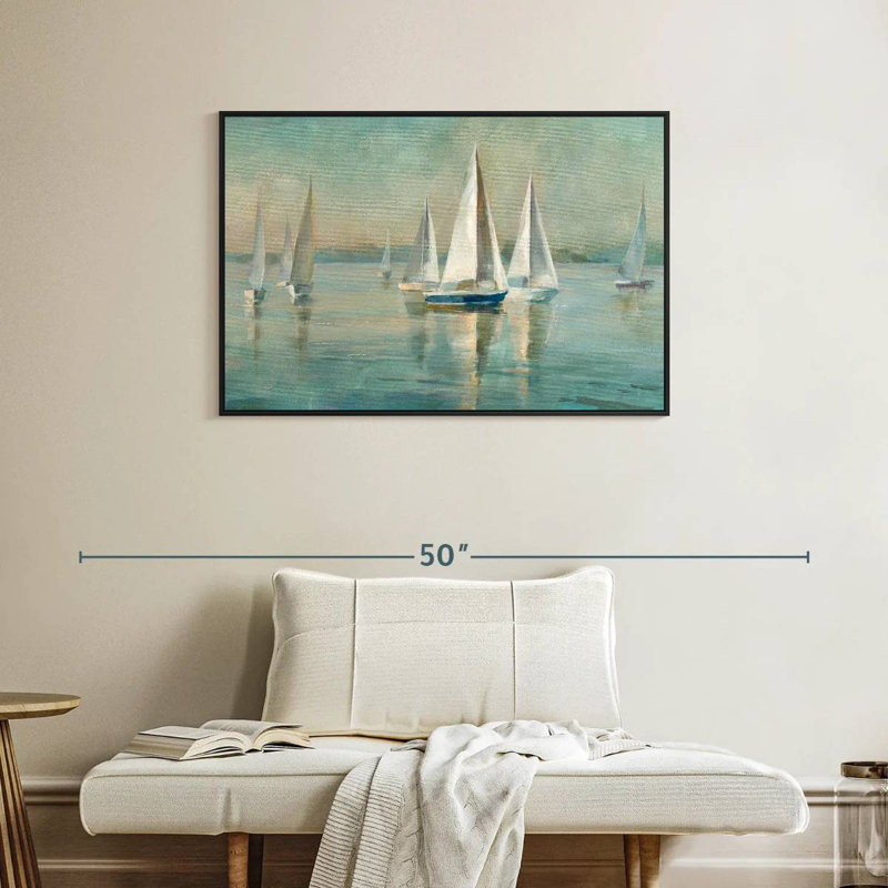 Voiliers au lever du soleil, Cadre flottant noir, 37 po x 25 po