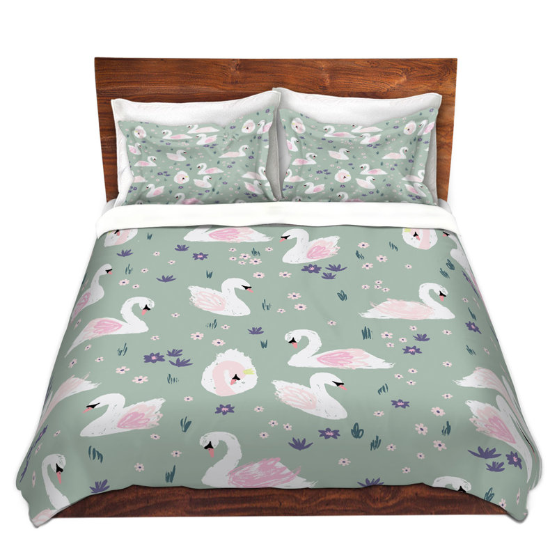  Ensemble de housse de couette Metka Hiti Swans, 1 housse simple + 1 taie standard, Bleu / Gris