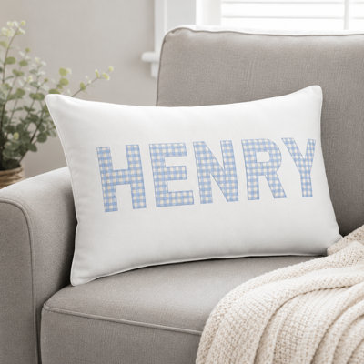 Personalized  Name Pillow Cover Custom Kids Name With Gingham Checkered Pattern Cushion