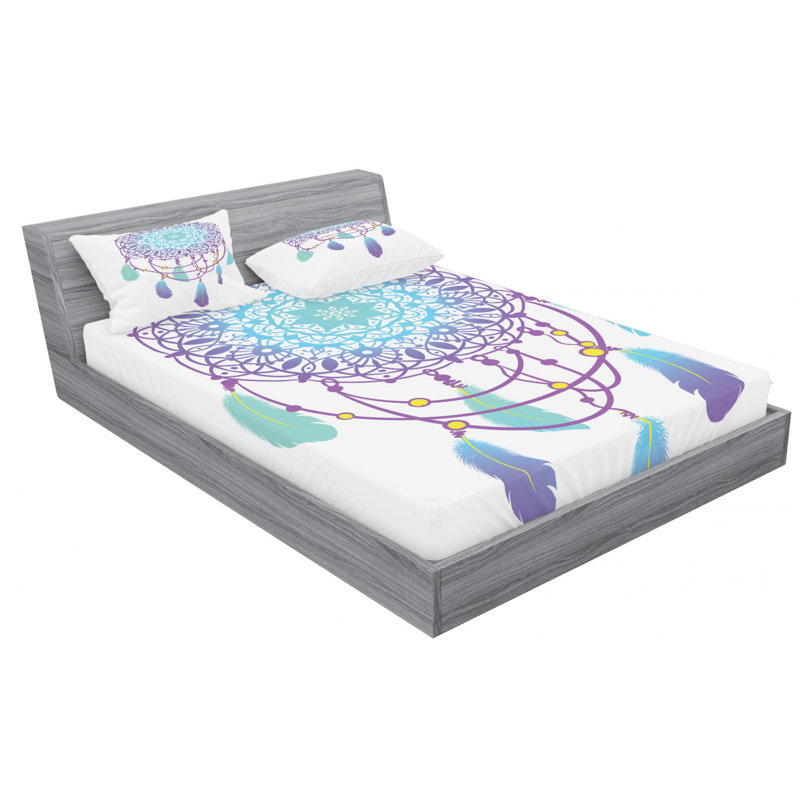 Microfiber Patterned Fitted Sheet, Queen Fitted Sheet with 2 Pillowcases