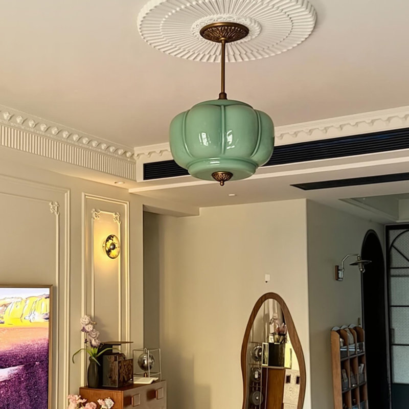 Lanterne suspendue rétro 1 lumière 14,96 po, Vert