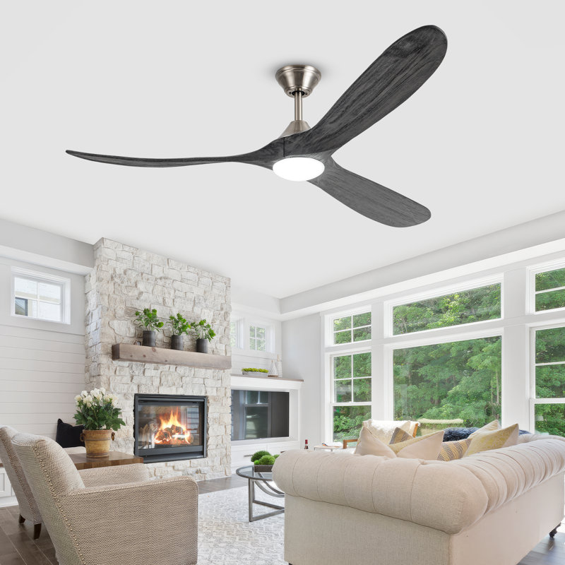 Smart Ceiling Fan With Light, Solid Wood Gray Blades, Dc Reversible Motor, App Control, 3 Color Temperatures, 3 Downrods (5’’/10’’/24’’) For Living Room Bedroom Patio