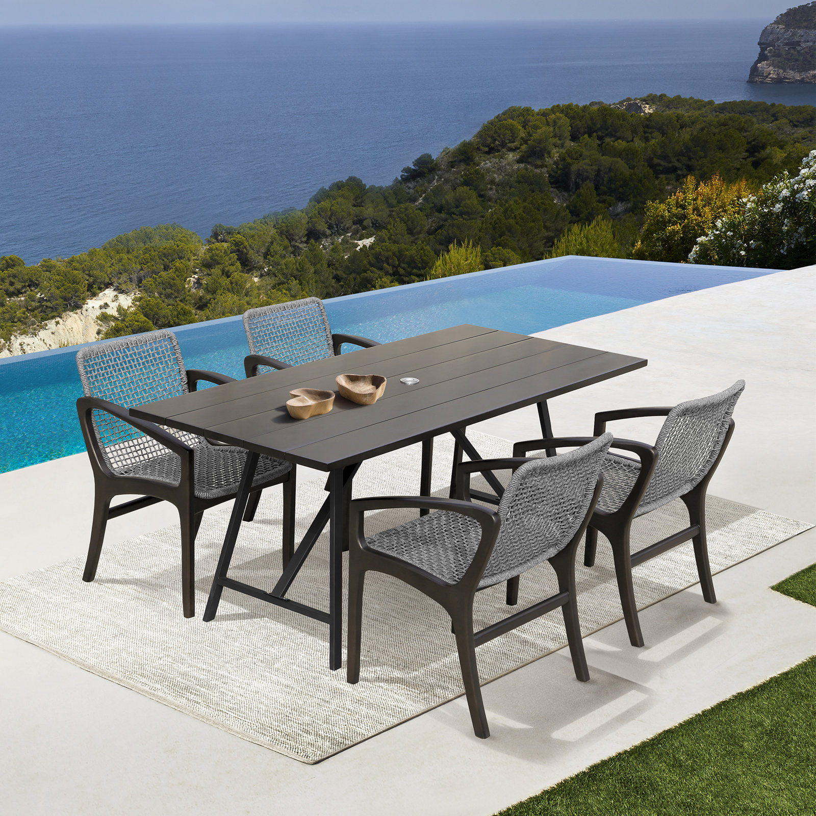 Dasinger 32" Eucalyptus Patio Dining Set, Charcoal