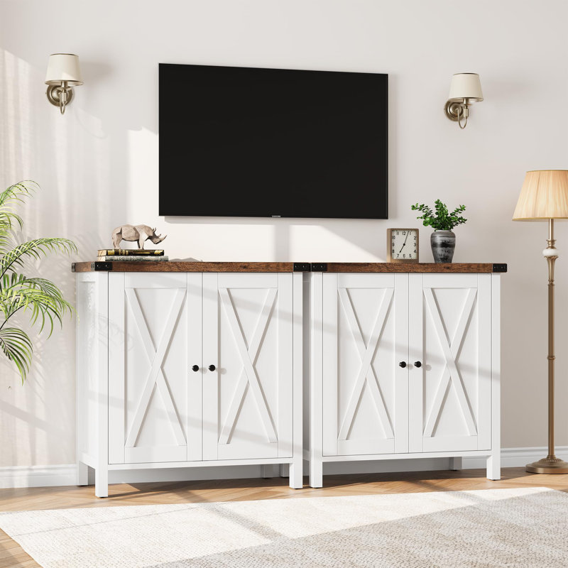 Farmhouse Storage Cabinet, Rustic Entryway Sideboard Buffet, Multi-Use Console Cabinet with Cabinets & Open Shelf for Dining Room, Living Room, Hallway