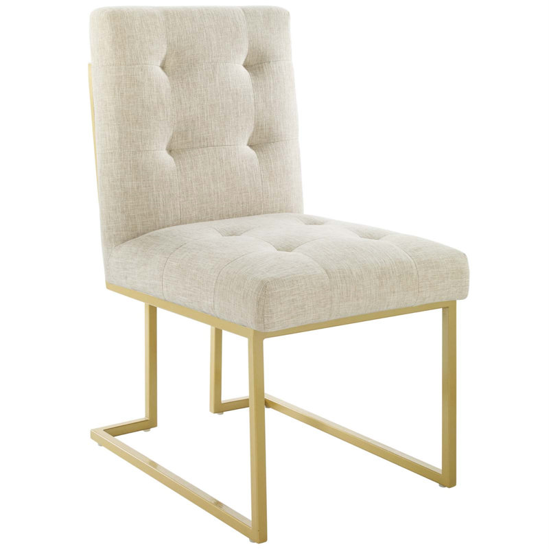 Privy Stainless Steel Upholstered Fabric Dining Accent Chair, Beige, 1, Gold