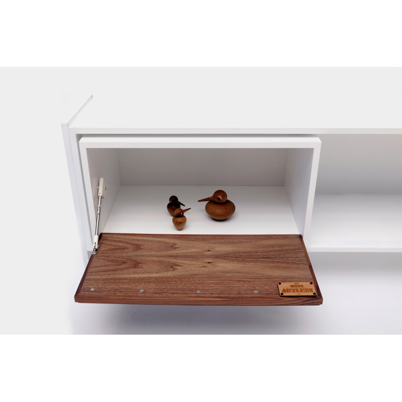 Low Units Unfinished TV Stand for TVs up to 88", Lacquered White/Walnut