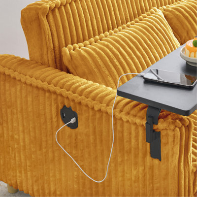 Canapé-lit convertible en velours côtelé avec tablette amovible et ports USB - Jaune